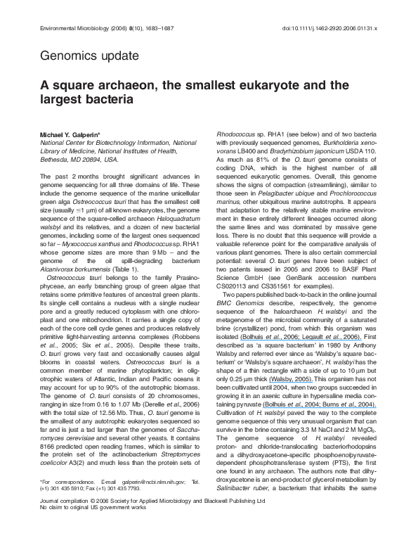 (PDF) A square archaeon, the smallest eukaryote and the largest bacteria