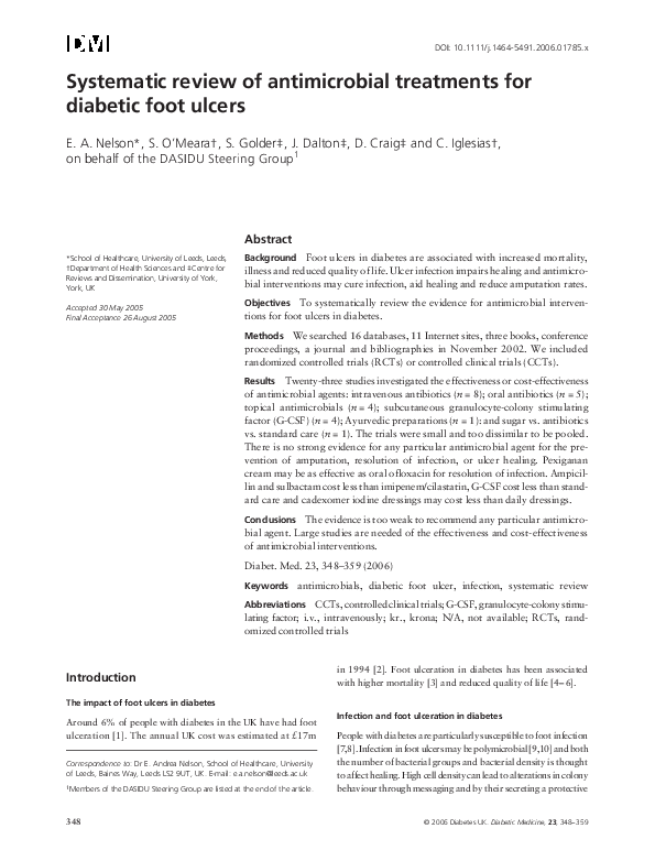 (PDF) Systematic review of antimicrobial treatments for diabetic foot