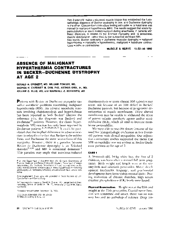(PDF) Absence of malignant hyperthermia contractures in BeckerDuchenne