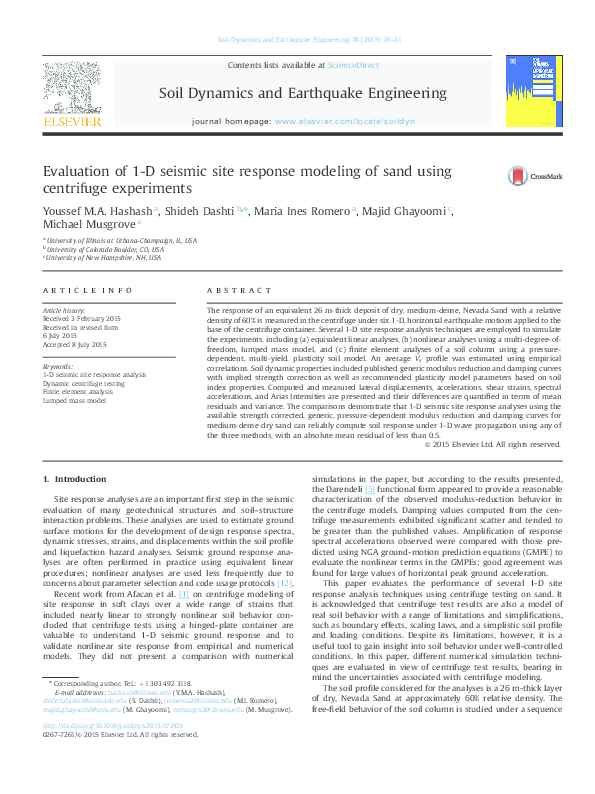 (PDF) Evaluation of 1-D seismic site response modeling of sand using ...