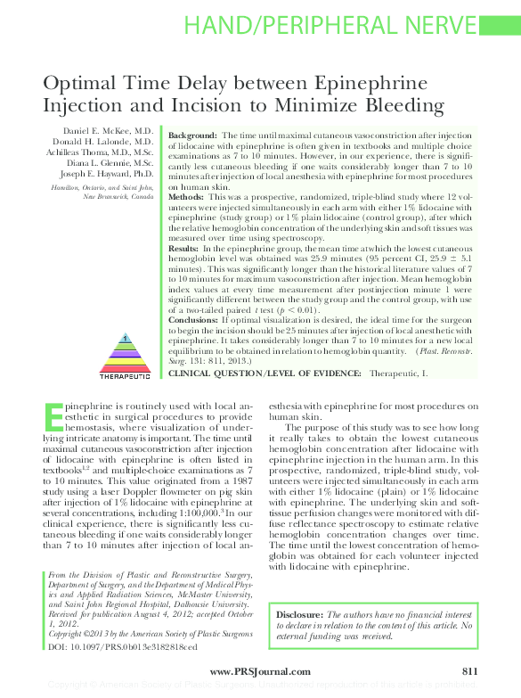 (PDF) Optimal Time Delay between Epinephrine Injection and Incision to ...