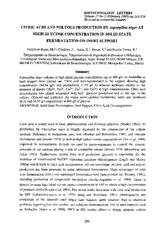 (PDF) Citric acid and polyols production by Aspergillus niger at high ...