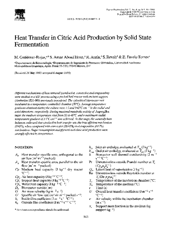 (PDF) Heat transfer in citric acid production by solid state fermentation