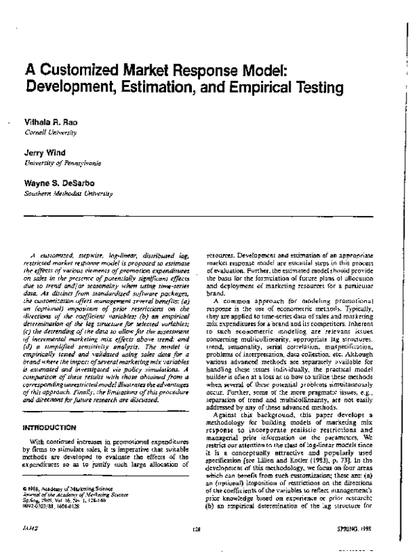(PDF) A customized market response model: Development, estimation, and ...