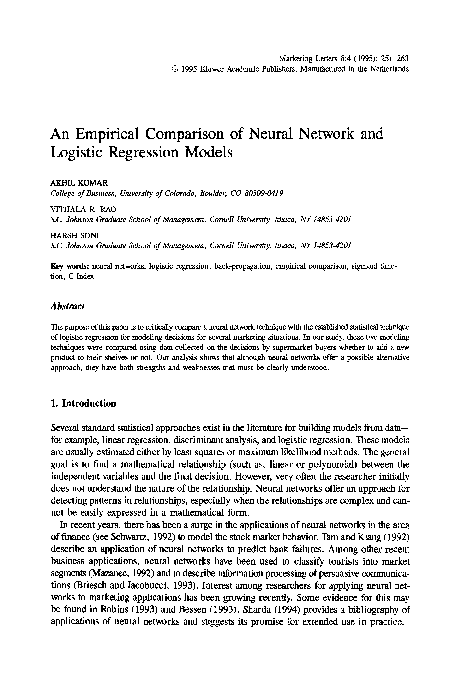 (PDF) An empirical comparison of neural network and logistic regression ...