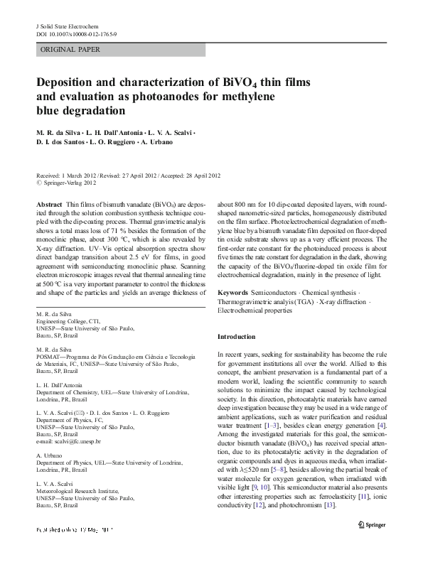 (PDF) Deposition and characterization of BiVO4 thin films and ...