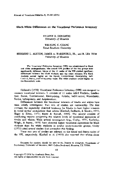 (PDF) Black-white differences on the Vocational Preference Inventory