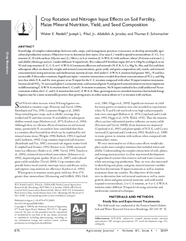 (PDF) Crop Rotation and Nitrogen Input Effects on Soil Fertility, Maize ...
