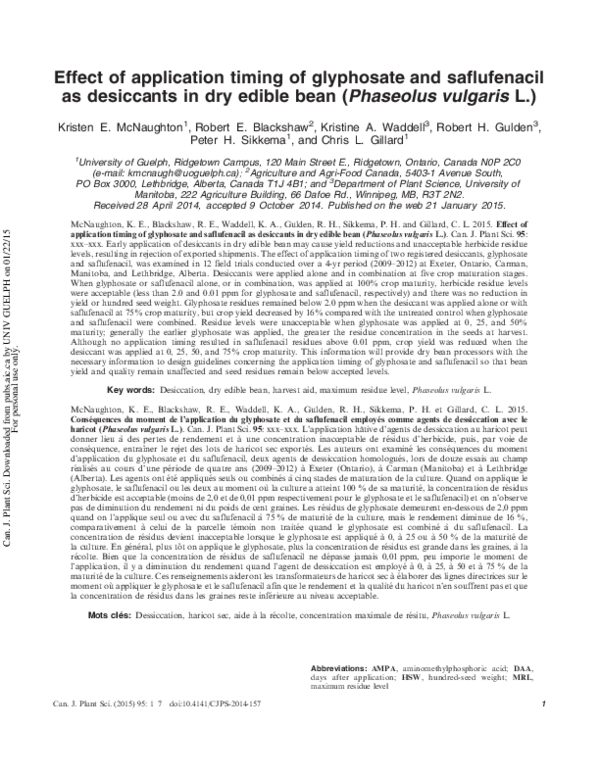 (PDF) Effect of application timing of glyphosate and saflufenacil as