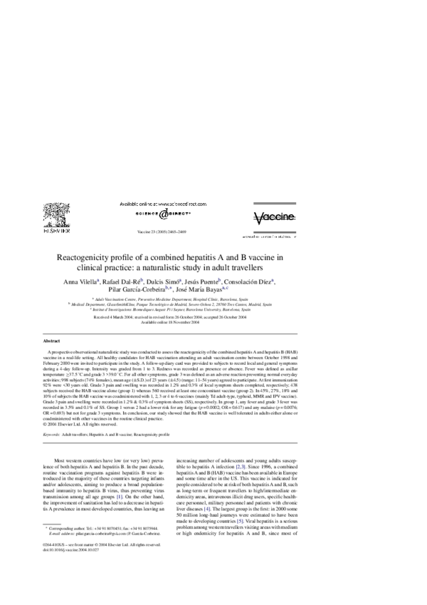 (PDF) Reactogenicity profile of a combined hepatitis A and B vaccine in ...