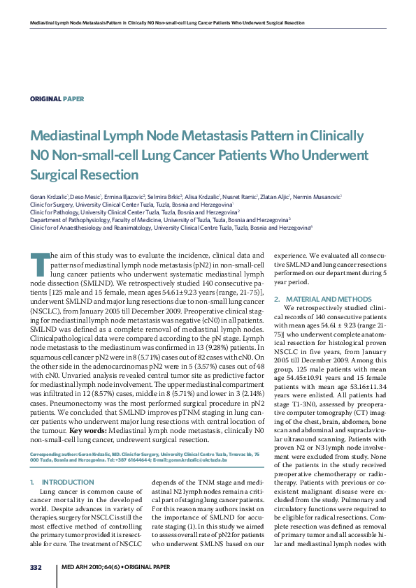 (PDF) Mediastinal lymph node metastasis pattern in clinically N0 non ...