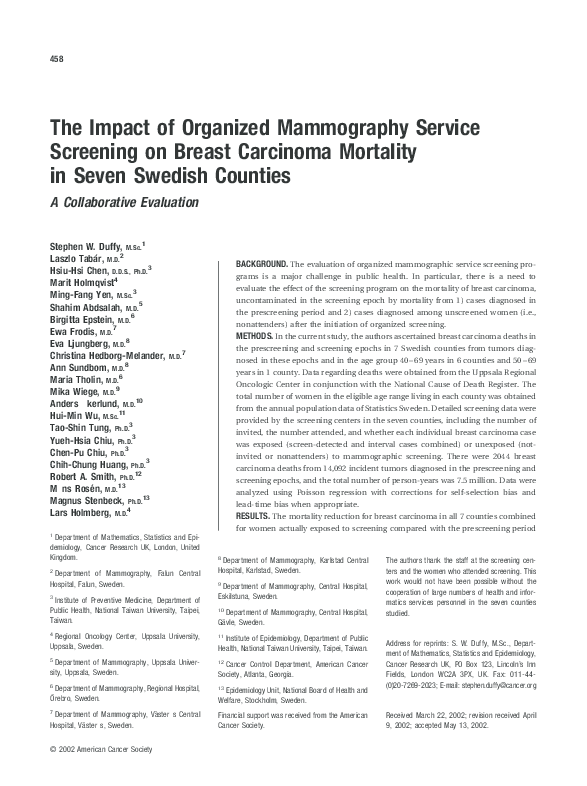 (PDF) The impact of organized mammography service screening on breast ...