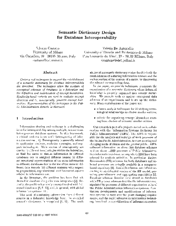 (PDF) Semantic dictionary design for database interoperability