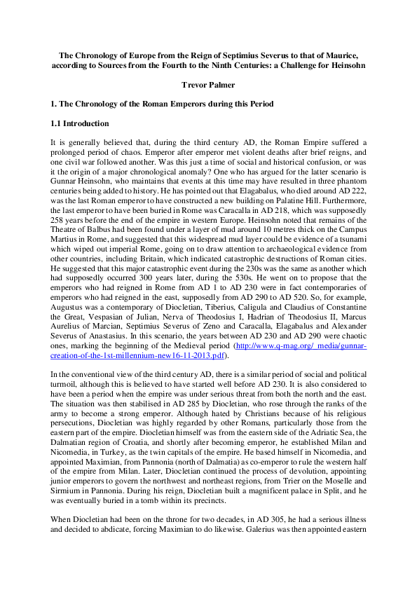 The Chronology of Europe from the Reign of Septimius Severus to that of Maurice, according to Sources from the Fourth to the Ninth Centuries: a Challenge for Heinsohn, Quantavolution Magazine, 2014