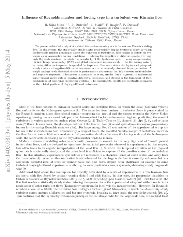 (PDF) Influence of Reynolds number and forcing type in a turbulent von ...