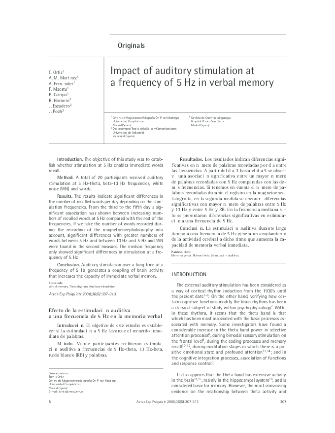 (PDF) Impact of auditory stimulation at a frequency of 5 Hz in verbal ...