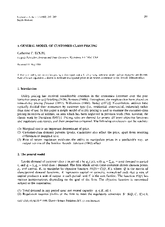 (PDF) A general model of customer-class pricing