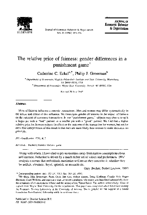 (PDF) The relative price of fairness: gender differences in a ...