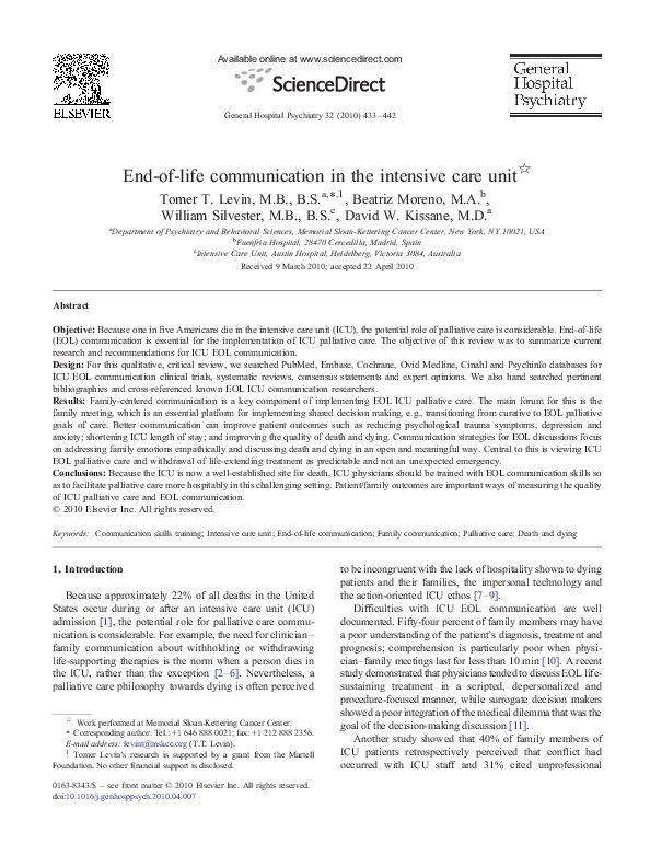 (PDF) End-of-life communication in the intensive care unit