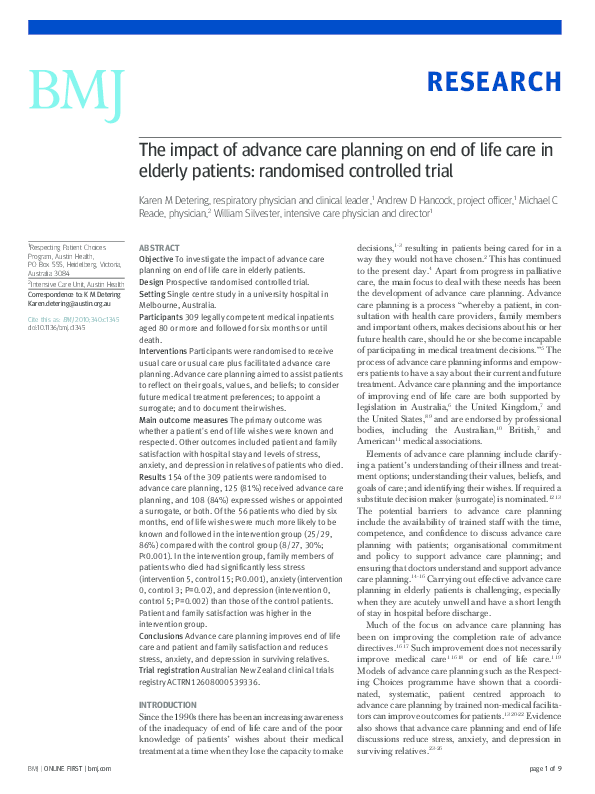 (PDF) The impact of advance care planning on end of life care in ...