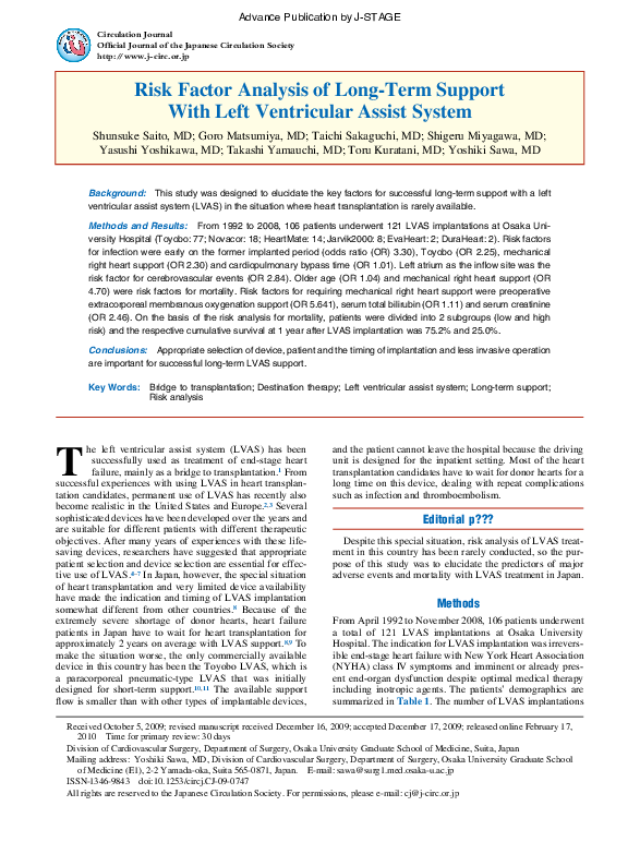 (PDF) Risk Factor Analysis of Long-Term Support With Left Ventricular ...