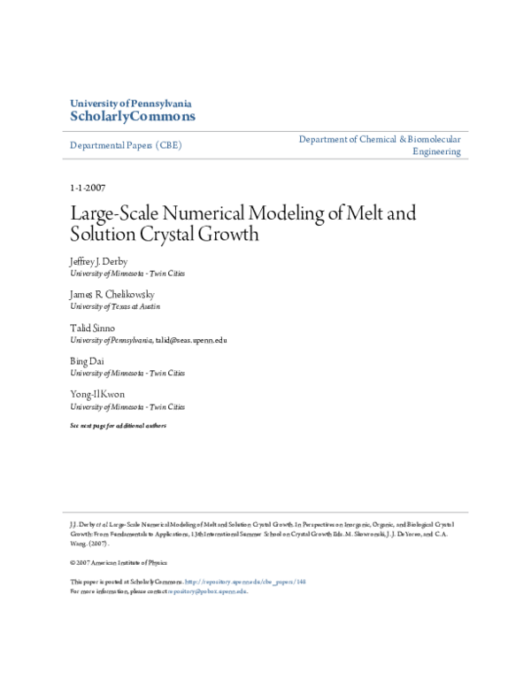 (PDF) Large-Scale Numerical Modeling of Melt and Solution Crystal Growth