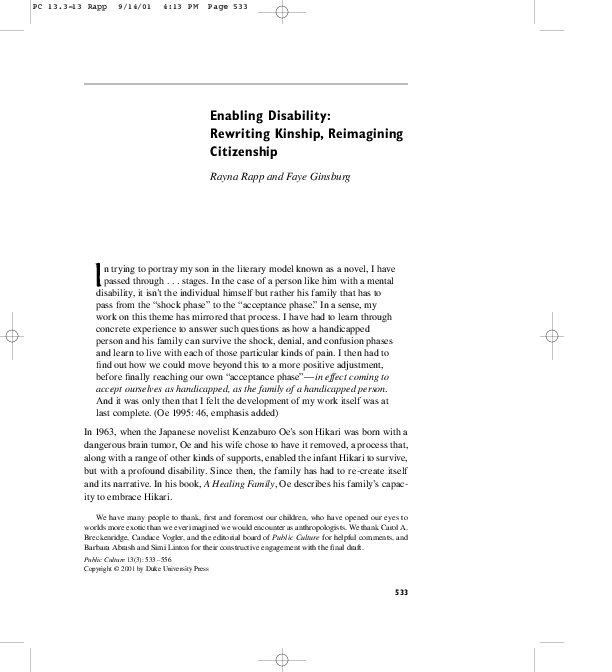 (PDF) Enabling Disability: Rewriting Kinship, Reimagining Citizenship
