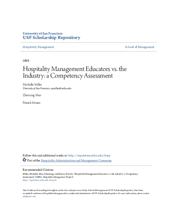 (PDF) Hospitality Management Educators vs. the Industry: a Competency ...