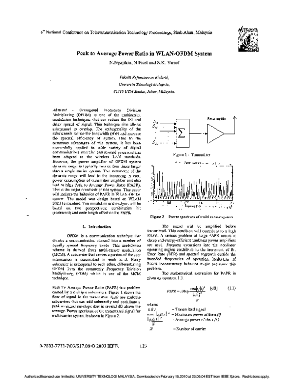 (PDF) Peak to average power ratio in WLAN-OFDM system