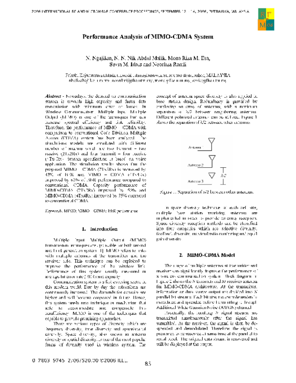(PDF) Performance Analysis of MIMO-CDMA System