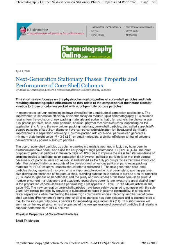 (PDF) Next Generation Stationary Phases: Properties and Performance of ...