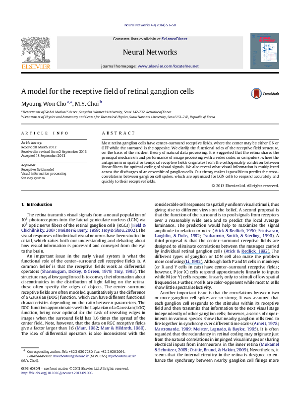 (PDF) A model for the receptive field of retinal ganglion cells