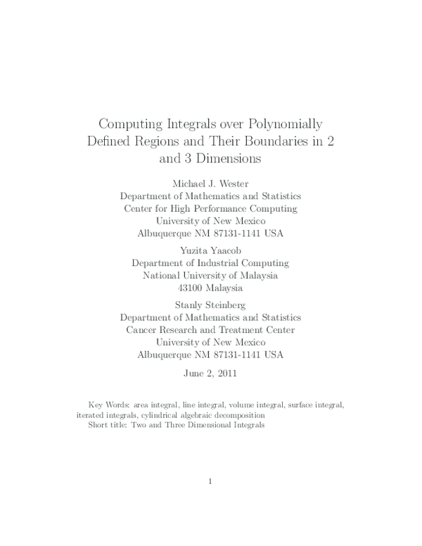 (PDF) Computing integrals over polynomially defined regions and their ...