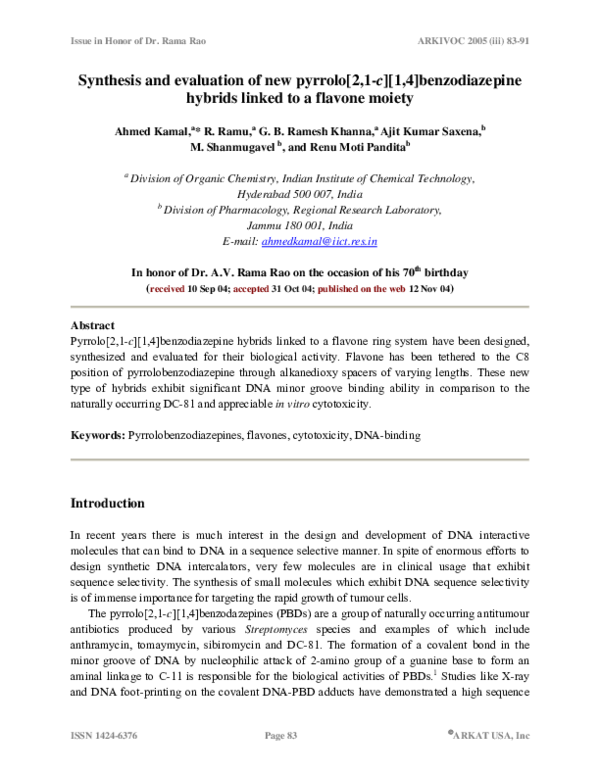 (PDF) Synthesis and evaluation of new pyrrolo[2,1-c][1,4]benzodiazepine ...