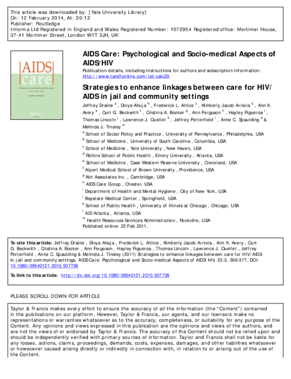 (PDF) Strategies to enhance linkages between care for HIV/AIDS in jail