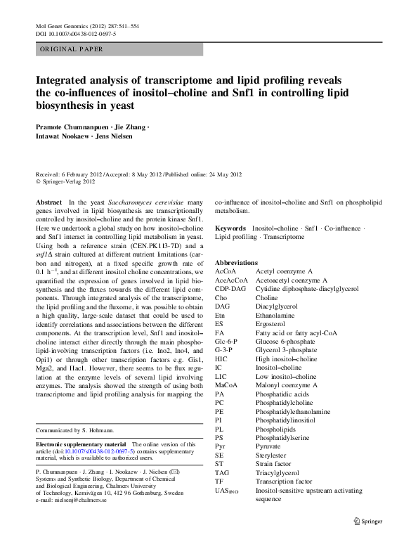 (PDF) Integrated analysis of transcriptome and lipid profiling reveals ...