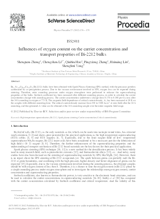 (PDF) Influences of oxygen content on the carrier concentration and ...