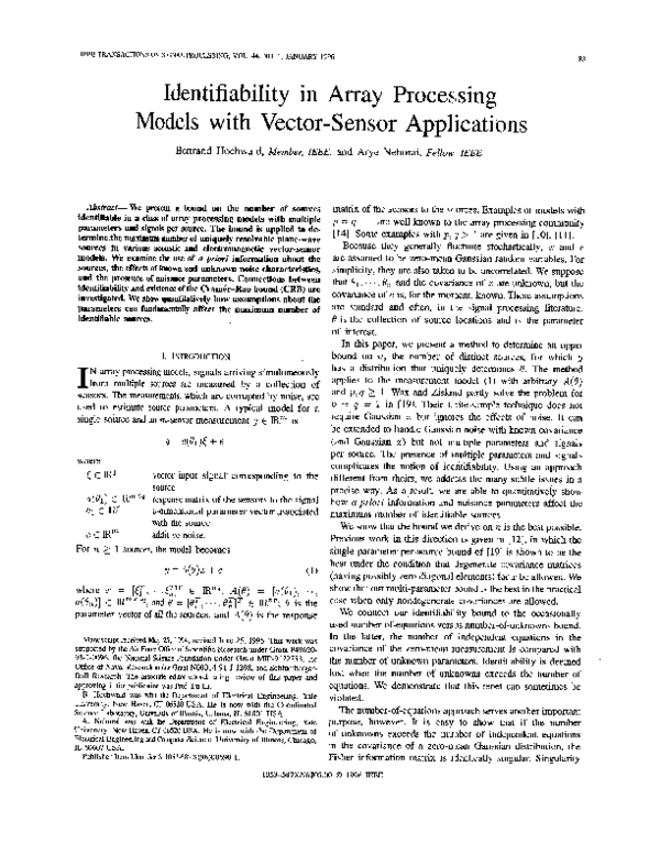(PDF) Identifiability in array processing models with vector-sensor ...