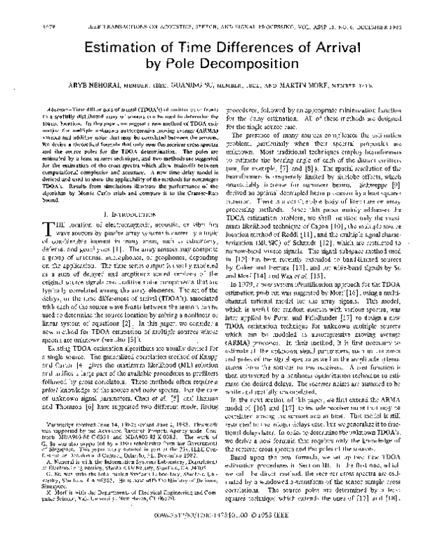 (PDF) Estimation of time differences of arrival by pole decomposition