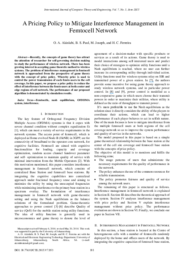 (PDF) A Pricing Policy to Mitigate Interference Management in Femtocell ...