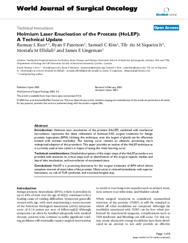 Pdf Holmium Laser Enucleation Of The Prostate Holep A