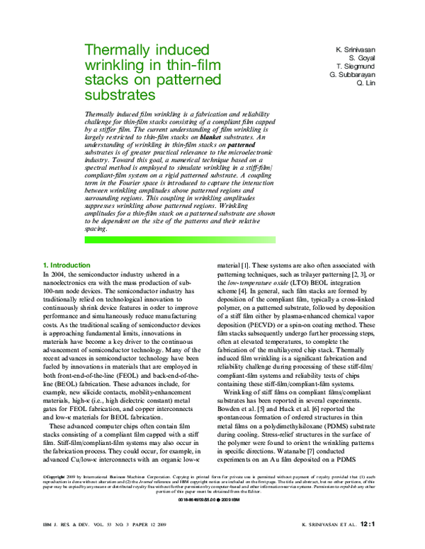 (PDF) Thermally induced wrinkling in thin-film stacks on patterned ...