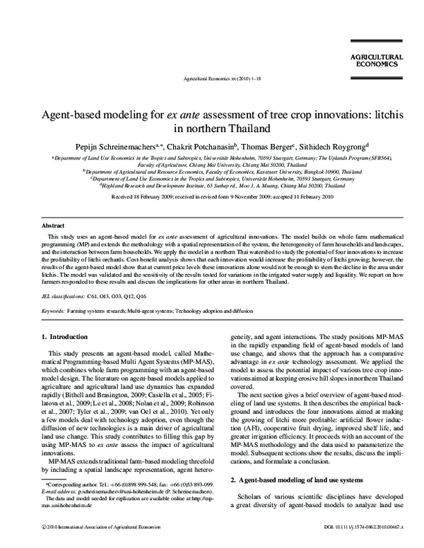 (PDF) Agent-based modeling for ex ante assessment of tree crop ...