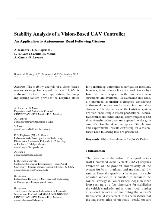 (PDF) Stability Analysis of a Vision-Based UAV Controller