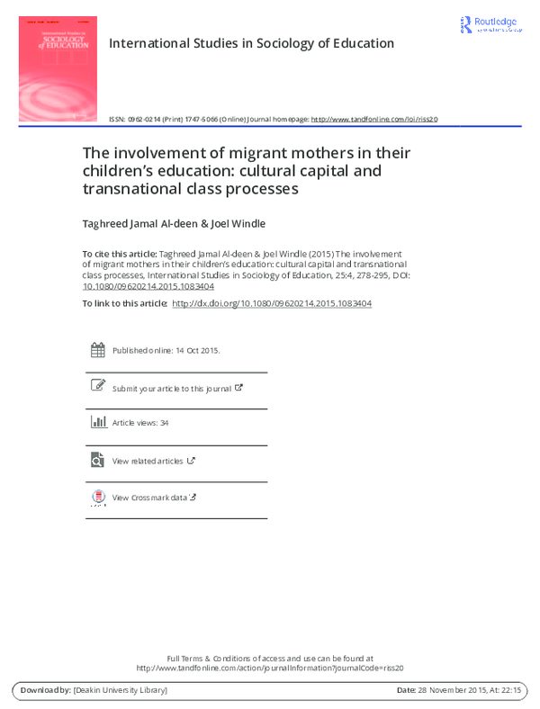 (PDF) The involvement of migrant mothers in their children's education ...