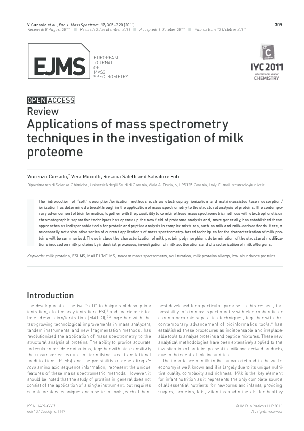(PDF) Review: Applications of mass spectrometry techniques in the ...