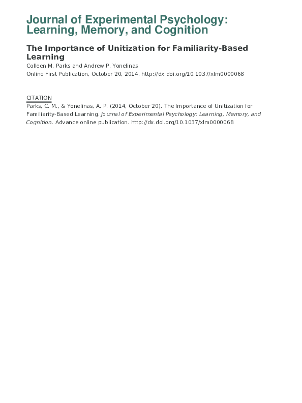 (PDF) The Importance of Unitization for FamiliarityBased Learning