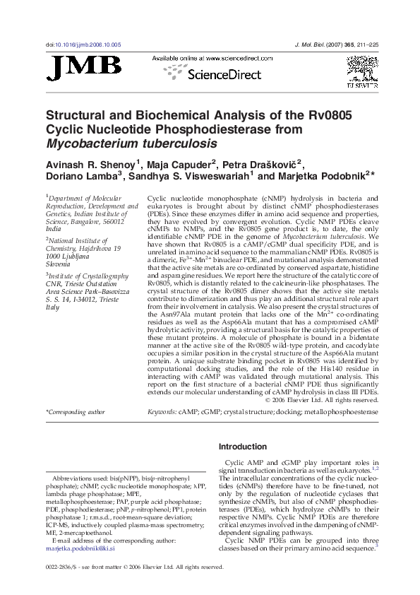 (PDF) Structural and Biochemical Analysis of the Rv0805 Cyclic ...