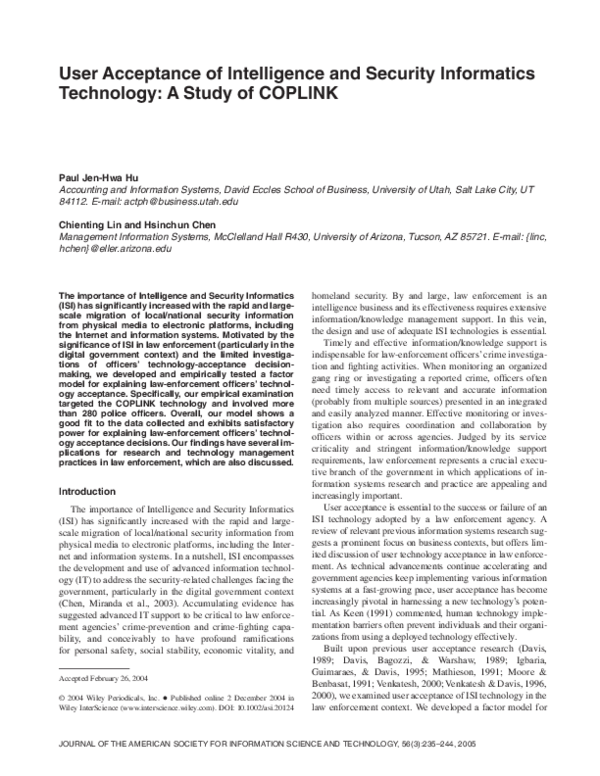 (PDF) User acceptance of Intelligence and Security Informatics ...