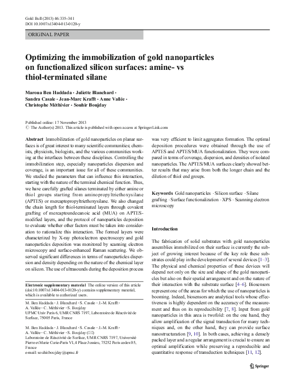 (PDF) Optimizing the immobilization of gold nanoparticles on ...